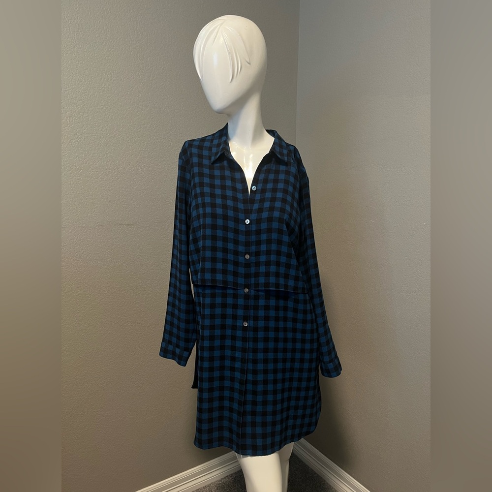 J. JILL Women’s Blue/ Black Checkered Classic Button Up Shirt Dress Size M - Picture 2 of 15